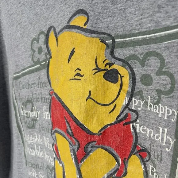 Vintage Winnie The Pooh Sleep Pajama Shirt T-Shirt Gray Short Sleeve Women OS L - Picture 2 of 9